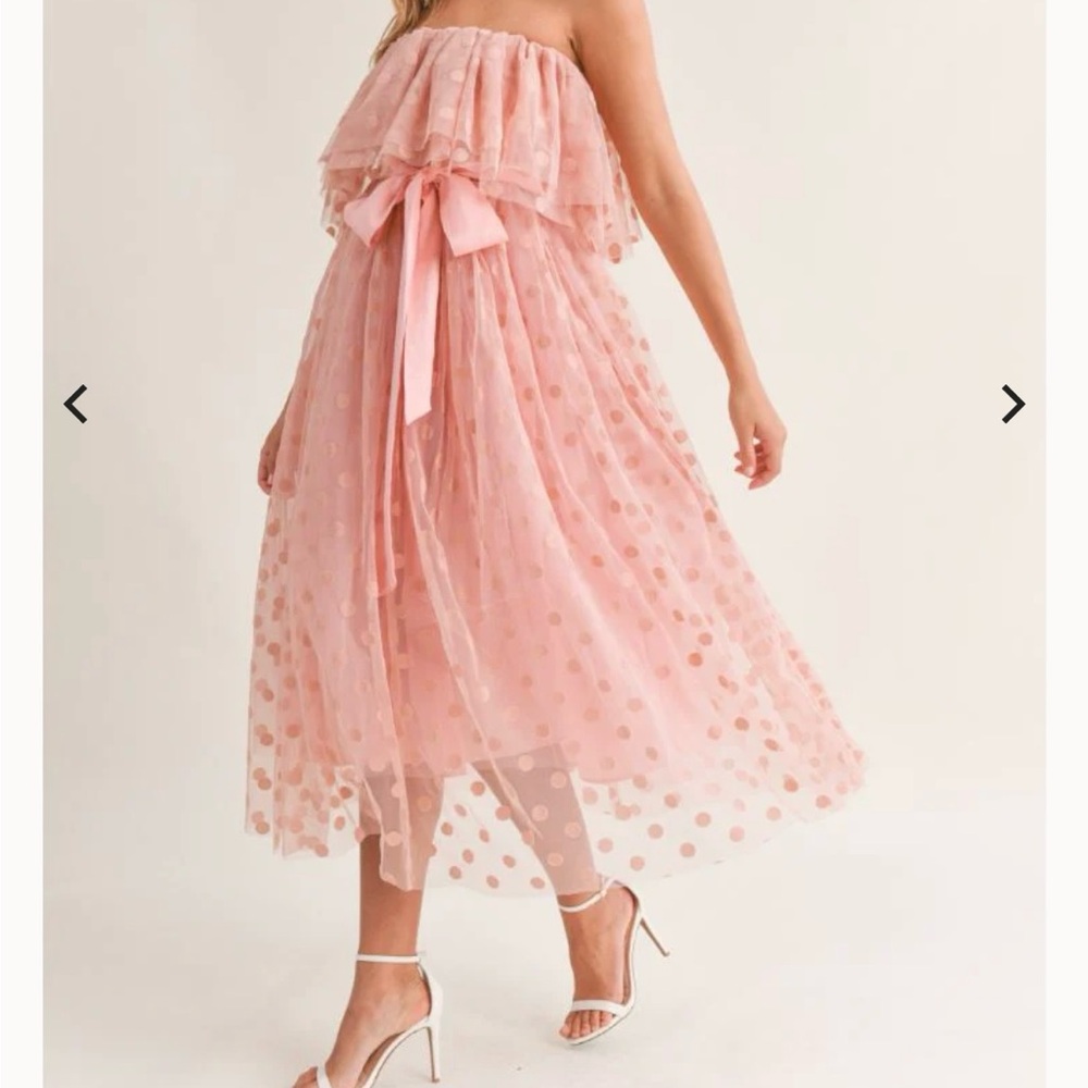 NWT Tulle Dress - Large - Blush Pink with Polka Dots and Satin Bow